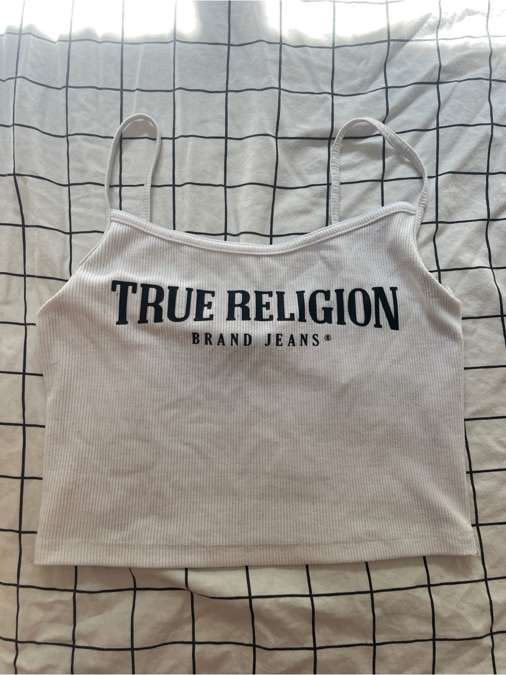 True Religion White Ribbed Logo Tank